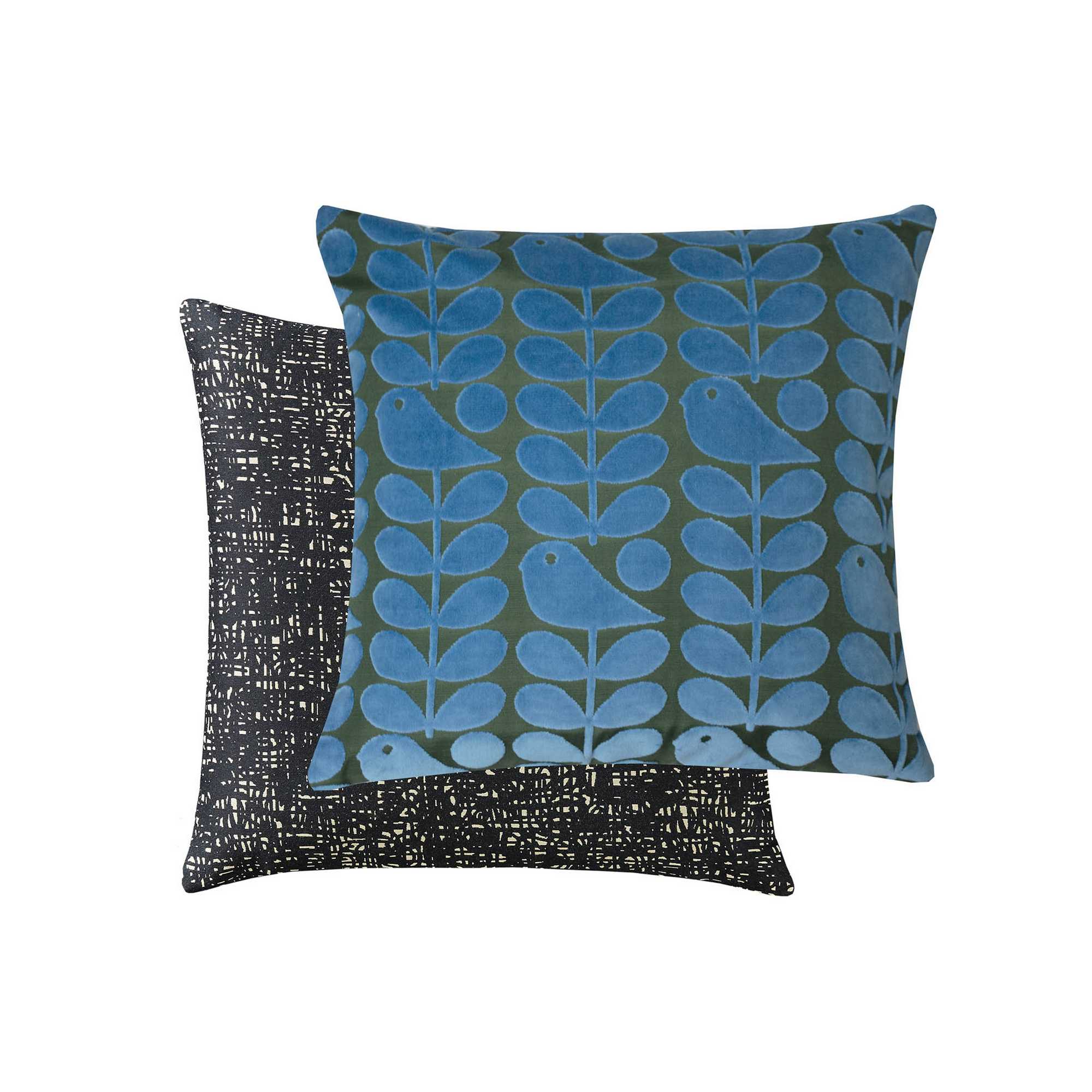 Early Bird Velvet Cushion In Azure Blue By Orla Kiely